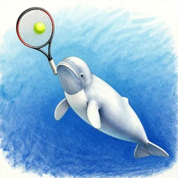 beluga playing tennis, colored pencil