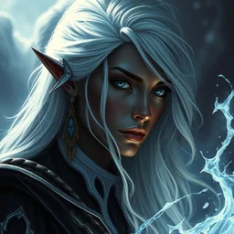 headshot immortal blac female wizard ; black brown skin ; white hair ; wise, realistic shaded lighting poster by craig mallismo, artgerm, jeremy lipkin and michael garmash, unreal engine, radiant light, detailed and intricate environment, digital art, art station trends