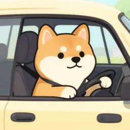 anthro shiba inu driving a car, digital art