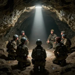 a basement of a miners in a cave looking at a bright light, realistic, extremely detailed, sharp focus, wide view, smooth, digital illustration, octane render, unreal engine 6, ray tracing, by james jean, by rossdraws, by frank franzzeta, by mcbess, by sakimichan, by brosmin, by danton fadeev, by steve simpson