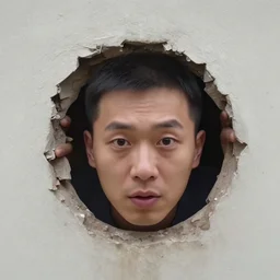 CCTV footage of a real face protruding out of a wall