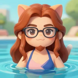 a beautiful cute german guy with very long chestnut! hair, with glasses and goatee, attending a swimming dressed like a catgirl, digital painting, concept art, matte, artgerma and greg rutkowski