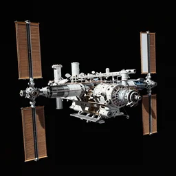 space station made of scrap metal attached together floating deep in space