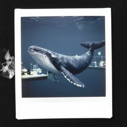 Half man, Half Whale in a laboratory, polaroide photo 1960's