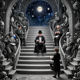 a prodigy magician crafting a stairway to the stars by artgerm and wlop and kev walker, digital art, highly detailed, wide shot, intricate, fantasy, mystical, sharp focus, Trending on Artstation HQ, deviantart, unreal engine 5, 4K UHD image