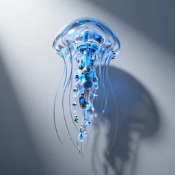 Cybernetic Jellyfish with Blue Pulsating strands of light, Digital Art, Rendering, Octane, Redshift