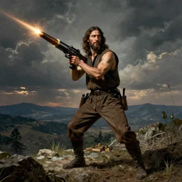 Jesus Christ as Rambo a rocket launcher ,Caravaggio