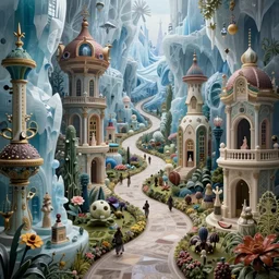an epic elite elegant mysterious masterpiece fantasy matte painting of an impossible path winding through arctic dream worlds with surreal architecture designed by heironymous bosch, structures inspired by heironymous bosch's garden of earthly delights, surreal ice interiors by cyril rolando and cyril rolando and asher durand and natalie shau and natalie shau, insanely detailed, whimsical, intricate, sharp focus, complex, fantasy realism