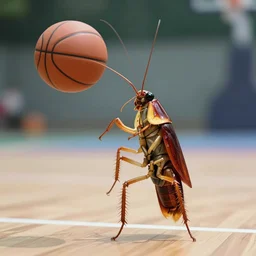 photo of a cockroach playing basketball