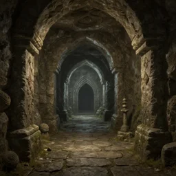 A highly detailed 4K fantasy matte painting of dwarf mines perfect quare hallway of stone, tomb, zdzislaw beksinski, ArtStation, deep underground CGSociety, Unreal Engine
