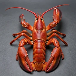 invertebrate crustacean lobster, generally reddish in color with some yellow or brown stripes. giant, detailed, realistic