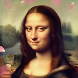 the professional, pink petals with a a bored natalie portman mixed with mona lisa, intricate, elegant, highly detailed, wonderful eyes, sweet, digital painting, artstation, concept art, smooth, sharp focus, illustration, art by artgerm and greg rutkowski and concept art, rectilinear vaporwave