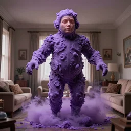 cinestill of a giant form made of purple wax float through the living room and purple foam fog film still from the movie directed by david lynch with art direction, 8 k, hd, high resolution, depth field 3 5 mm, f / 3 2, ultra realistic faces, lost highway