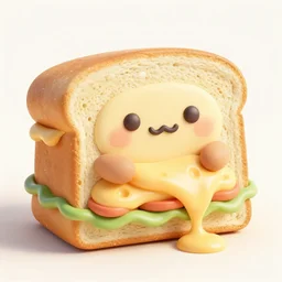 a cute cartoon sandwich spewing cheese, 3D render, Unreal Engine, 4K