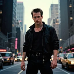 Cyberpunk city in American Psycho (1999)