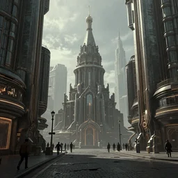 inner city streets concept art of an imperial russian sci fi alien civilization, matte painting by Martin Deschambault, Blade Runner color scheme, featured in artstation, octane render, cinematic, elegant, intricate, 8k