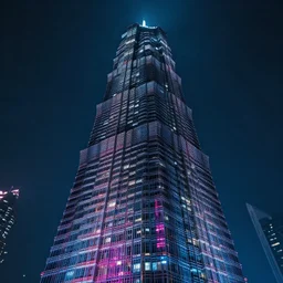 huge skyscraper | futuristic | cyberpunk | neon lights