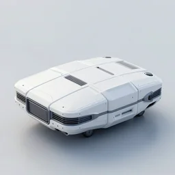 full shot of a box - shaped sci - fi flying vehicle made from dark glass and plastic surfaces with kanji decals in the style of bladerunner 2 0 4 9, peugeot prestige, side neon lights, hard surface, studio lighting, octane render, light background