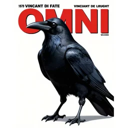 1979 OMNI Magazine Cover of a raven rogue. in cyberpunk style by Vincent Di Fate