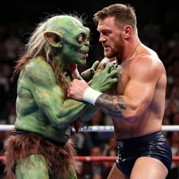gollum smeagol wrestling with conor mcgregor, ultra detailed, ultra realistic