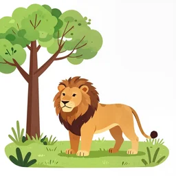 Lion in a meadow with hornbeam, Behance, illustration, vector, sharp focus, 4k