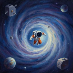 spaceman superhero isometric scifi astral spirit space journey in oil painting, pulled into the spiral vortex, trending on artstation, award winning, emotional, highly detailed ethereal isometric surrealist art