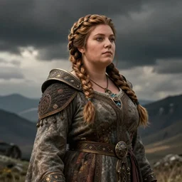 female dwarven noblewoman, chubby short stature, braided intricate hair, by dave greco
