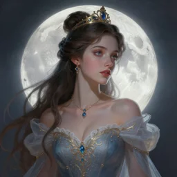 ! dream a beautiful digital painting of a princess, princess, the moon behind her, intricate, cinematic lighting, highly detailed, digital painting, concept art, smooth, sharp focus, illustration, art by tom bagshaw, artgerm and greg rutkowski