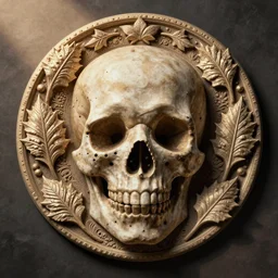 hyper realistic photography depth map of intricate renaissance skull ornament relief leaves, cinematic, symmetric detailed, artstation, cgsociety