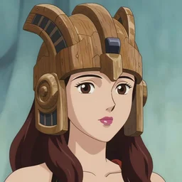 anime boyish natalie portman angle pose, wooden aztec face helmet, close - up nose, centered, cel shaded, portrait, pantone, 1 2 bit