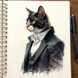 cyberpunk cat wearing a suit sketch side view