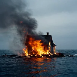 dslr photo still of a house on fire at the bottom of the ocean, 8 5 mm f 1. 8