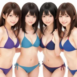 close - up princesses posing together in bikini. by takashi takeuchi, yoshiyuki sadamoto, amagaitaro, krenz cushart, asao urata, pixiv