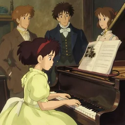 piano, in the style of studio ghibli, j. c. leyendecker, greg rutkowski, artgerm