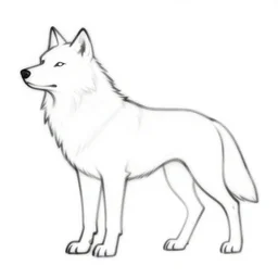 wolf template base sketch, sideways view, simple, no color, coloring book style, high quality, HD, 8K