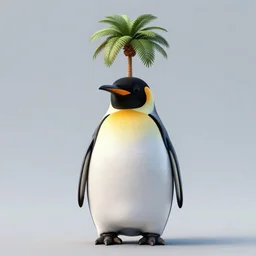 penguin with a palm tree growing on its head, digital art, highly detailed