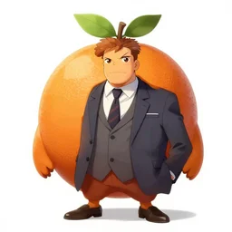 studio gainax + yoji shinakawa official illustration, anthromorphic orange fruit in a business suit, handsome, stylish