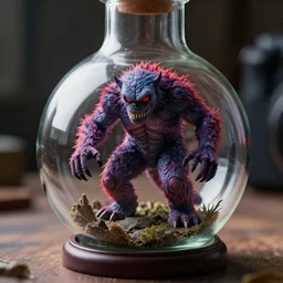 monster from stranger things in glass flask, photo realistic, photography, photorealism, ultra realistic, intricate, detail, rim light, depth of field, unreal engine, dslr