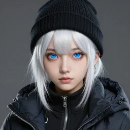 highly detailed portrait of a sewer punk lady student, blue eyes, winter jacket, hat, white hair by atey ghailan, by greg rutkowski, by greg tocchini, by james gilleard, by joe fenton, by kaethe butcher, gradient pink, black, brown and light blue color scheme, grunge aesthetic!!! ( ( snowy graffiti tag wall background ) )