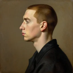 eminem, side profile, figurative painting, renaissance portait, oil canvas