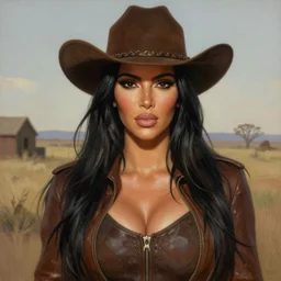 ultra realistic portrait painting of kim kardashian as a western outlaw, art by frank frazetta, 4 k, ultra realistic, highly detailed, epic lighting.