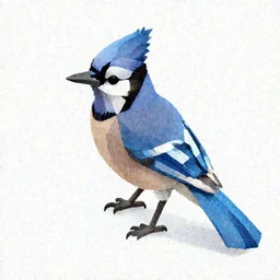 Low polygon render of a blue jay on a white background, isometric 3d, ultra HD