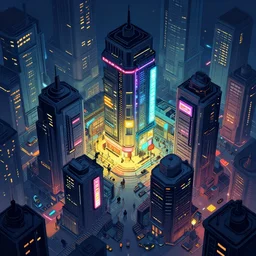 an isometric cyberpunk slum, bright lights, by greg rutkowski and games gurney, trending on artstation