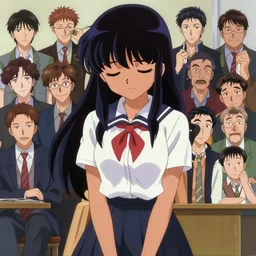 anime cell shaded, anime tanned girl wearing school outfit looking down, winking, wlop, ilya kuvshinov, artgerm, krenz cushart, greg rutkowski, hiroaki samura, range murata, james jean, katsuhiro otomo, erik jones