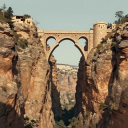 Stone arches connection two towering citadels over a canyon, digital art, matte painting