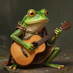 anthropomorphic art of a frog with a guitar, medieval clothing by artgerm, victo ngai, ryohei hase, artstation, highly detailed digital painting, smooth, global illumination, fantasy art by greg rutkowsky, karl spitzweg