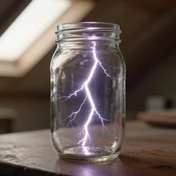 lightning inside of a glass mason jar, in the attic, film still from the movie directed by denis villeneuve and david cronenberg with art direction by salvador dali and zdzisław beksinski, wide lens, close up