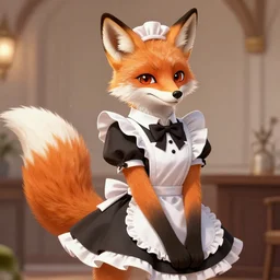 a fox fursona wearing a maid outfit, highly detailed, digital art, trending on artstation, furry art