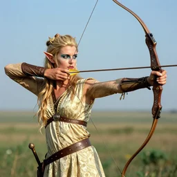 photograph of divine!!!!!!!!!!! ( ( ( ( ( ( with makeup ) ) ) ) ) ) the elven archer aims his last arrow at his foe, 1 9 9 0 s, taken by ryan mcginley, saturated colour photo, high definition, 8 k