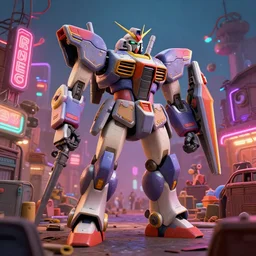 photo of mecha in a bustling neon lit ajegunle slum in nigeria, unreal engine 3 d vfx render, photo by vivian maier, illustration style by mike winkelmann, digital illustration, sharp, intricate detail, volumetric light, ray tracing, soft light, colourful, claymation, wide angle, acrylic, cinestill 8 0 0 t,